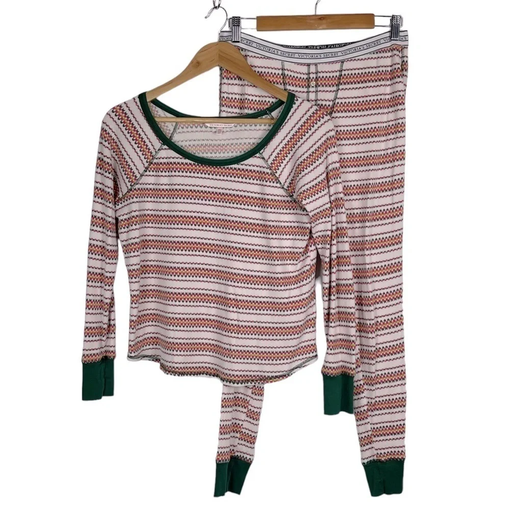 VICTORIA'S SECRET THERMAL FIRESIDE JANE HOLIDAY MATCHING LONG JOHN PAJAMA PJ SET